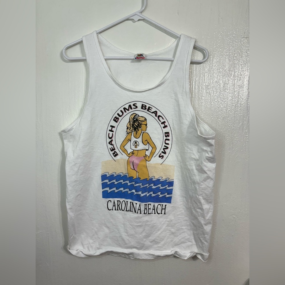 Vtg Fruit Of The Loom Beach Buns Carolina Beach Tank Top Size Medium White